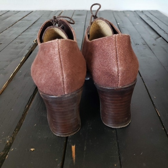 Stephane Kelian Paris Heeled Shoes Burgundy Red Women's 8 Canvas Lace Up Oxford - Picture 11 of 11